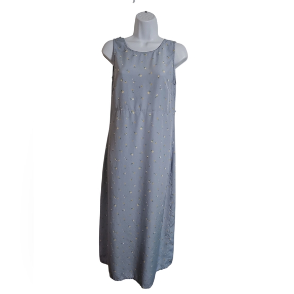 Vintage GAP Blue Floral Midi Dress Size 6 Rayon Sleeveless Cottagecore Festival - Picture 2 of 7